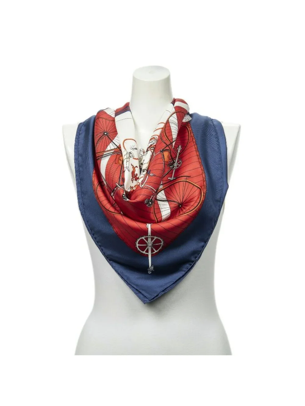 Hermes Scarf Navy Red White Twill Silk